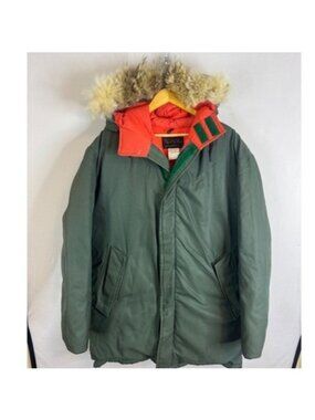 Vintage David S Reid The Down People Parka Green Orange Fur Trim Hood Canada L